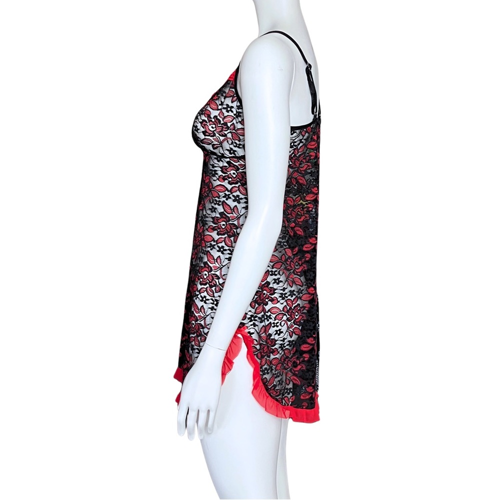 Gothic Black Red Sheer Lace Slip Dress. Small. Coquette Trashy2K Goth Lingerie - Picture 4 of 8